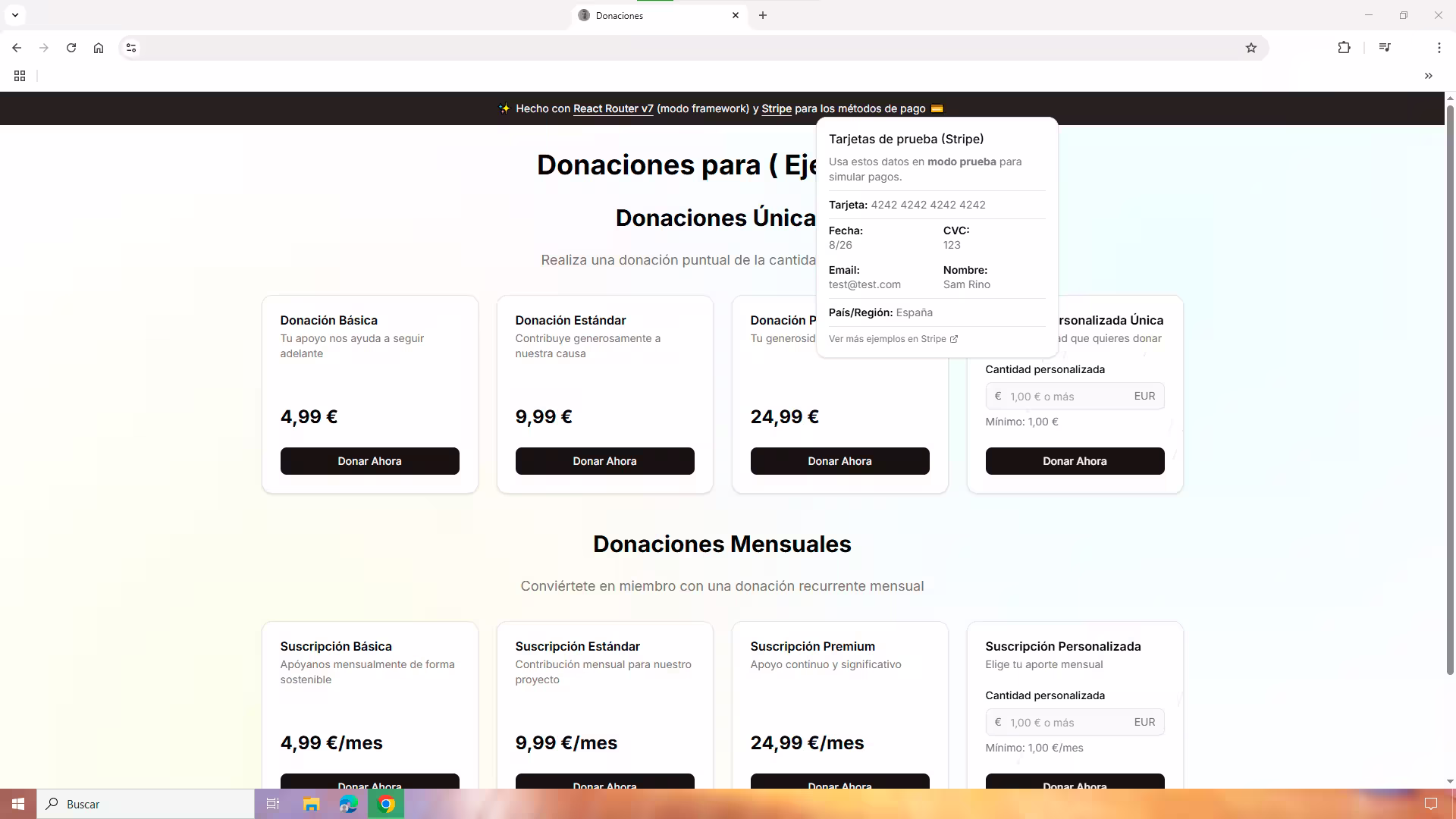 Donaciones stripe rr7